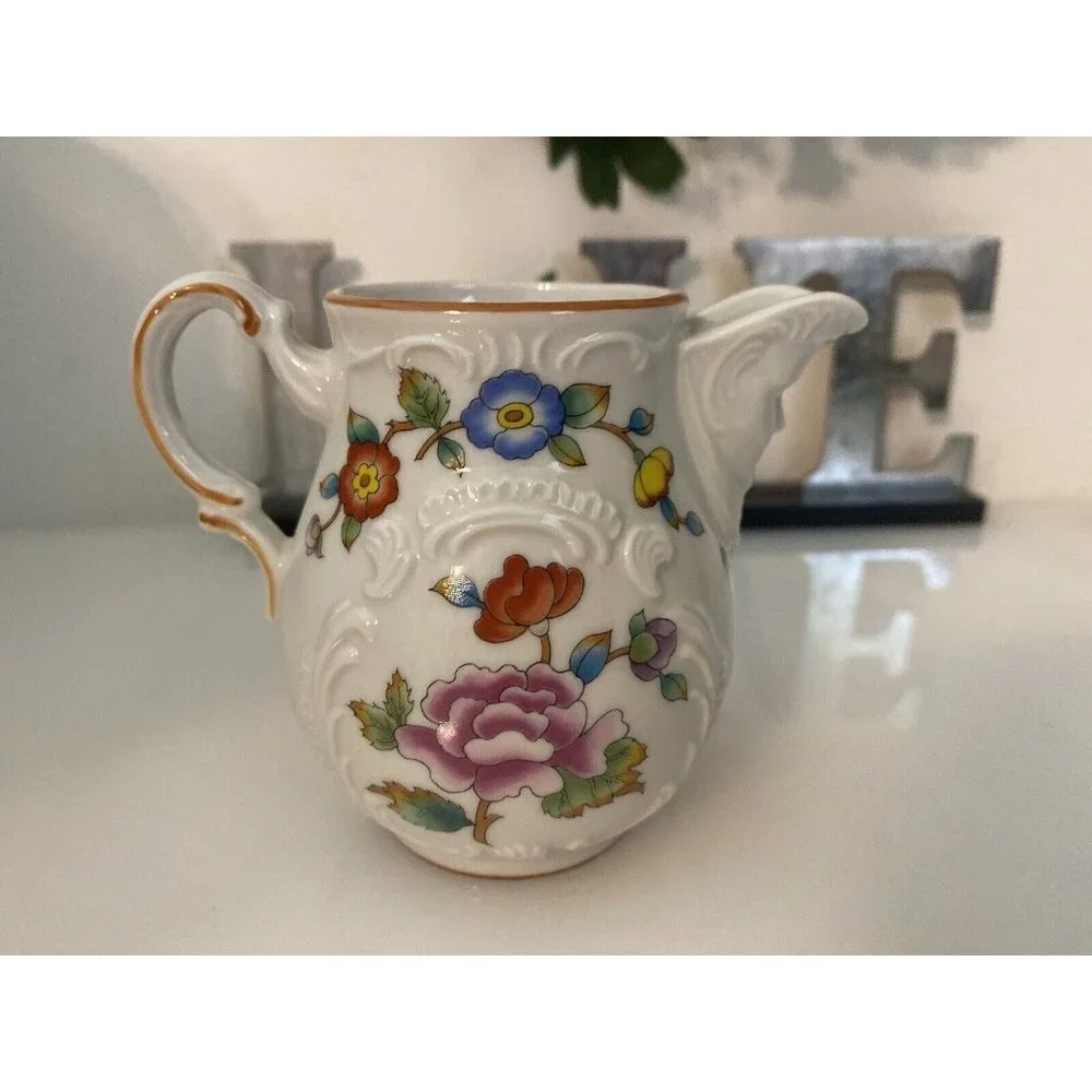 Estee Lauder Chinoiserie Floral Porcelain Creamer Pitcher‎ Butterfly & Flowers